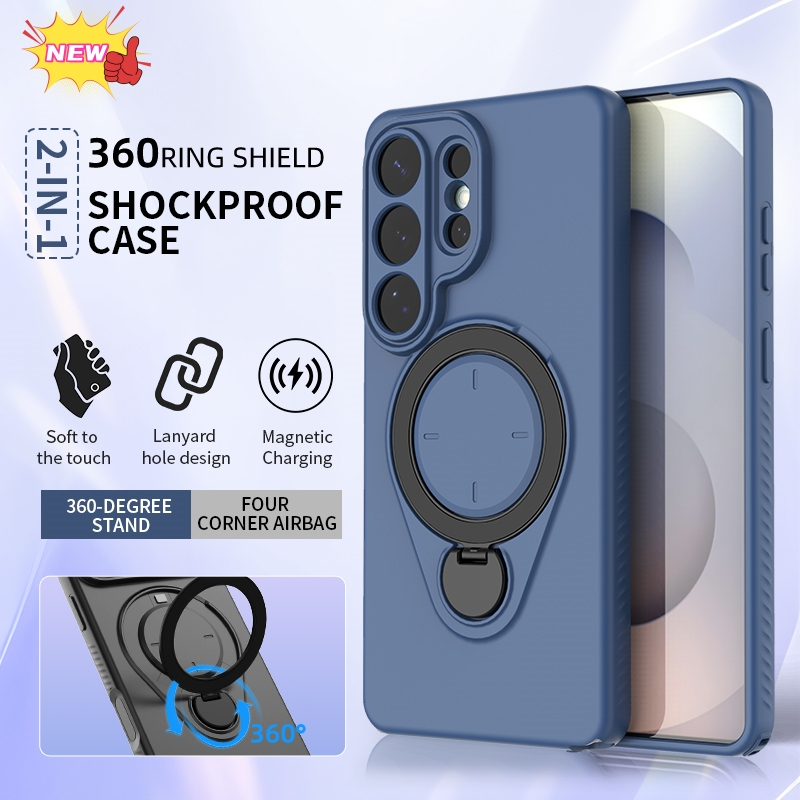 ซิลิโคนอ่อนนุ่มสําหรับ Samsung Galaxy S26 Plus S25 S24 Ultra Case Magnetic กันกระแทก 360° ฝาครอบกันลื่นแบบขาตั้งแบบหมุนได้
