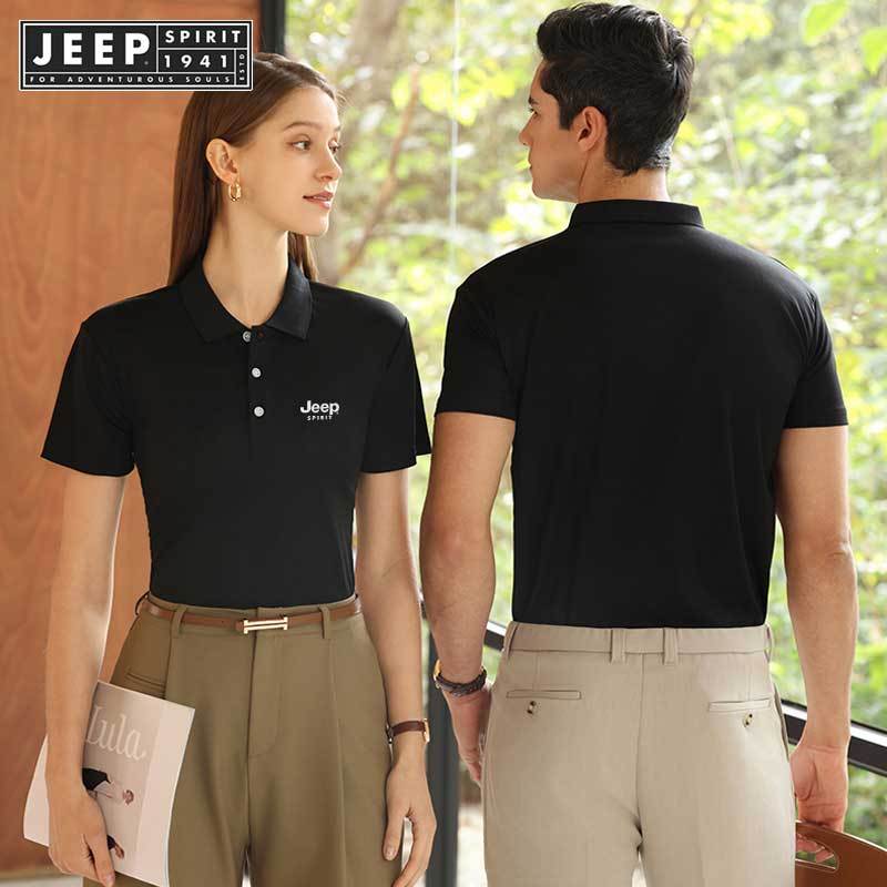 JEEP SPIRIT 1941 ESTD เสื้อโปโลสีทึบเสื้อผ้าทํางานสําหรับบุรุษและสตรีฤดูร้อนเสื้อยืดแขนสั้นคอปก