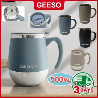 GEESO Stainless Steel Insulated Coffee Cup with Lid | Double Layer Vacuum Insulated Tumbler for Hot & Cold Drinks | Portable Travel Mug for Office, Home & Outdoor Use 不锈钢带盖马克杯