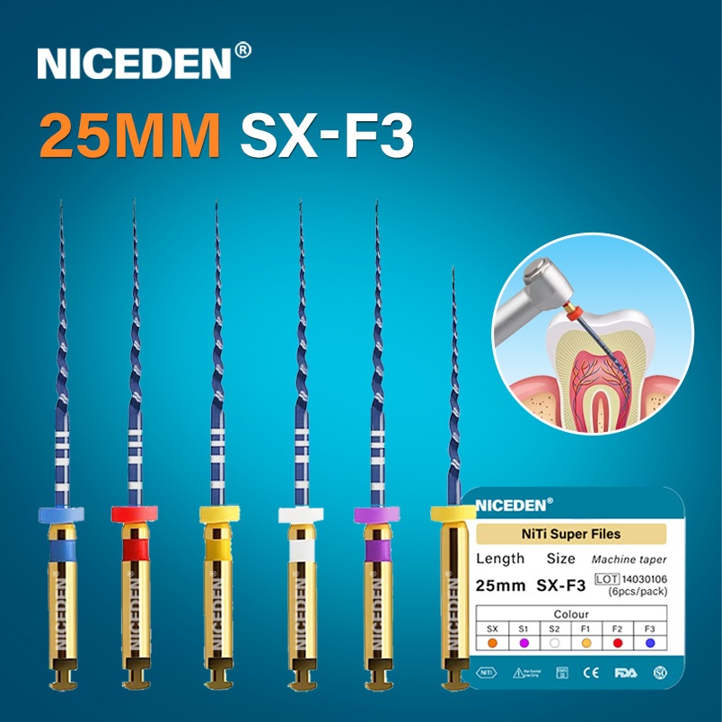 NICEDEN เครื่องยนต์ทันตกรรมใช้ไฟล์ Niti Root Canal Endos ยืดหยุ่นสีทอง