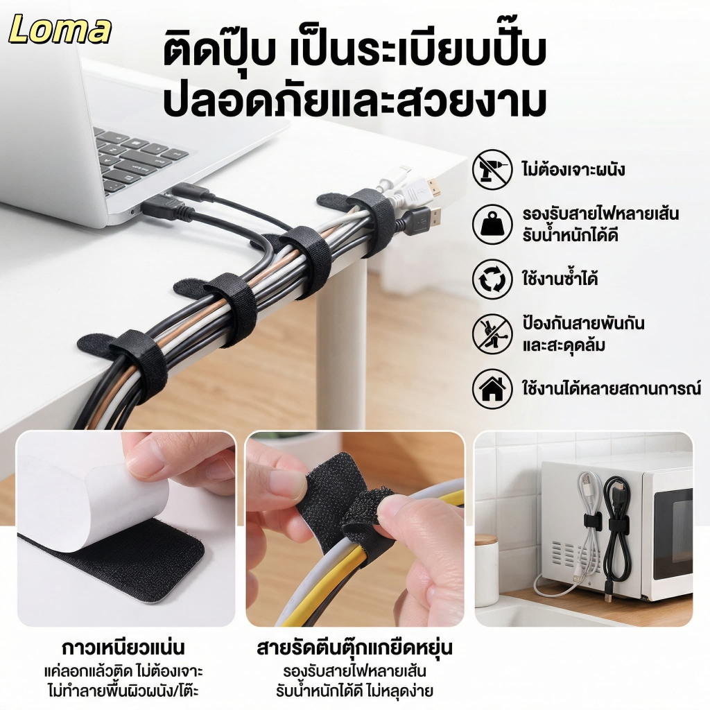 แพ็ค 10 ชิ้น ที่ร้อนแรงที่สุด ต่อย-ฟรี สายเคเบิล ออแกไนเซอร์ สายเคเบิลข้อมูล ตีนตุ๊กแก สติกเกอร์ยึดเป็นระเบียบเรียบร้อย