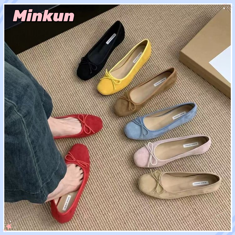 รองเท้าบัลเลต์สีดนุ่มสบาย มินคุงสไตล์ฝรั่งเศสรีโตรองเท้านุ่ม สบาย และเบาะเบาที่สุด