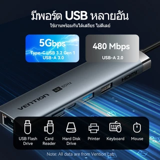 Vention USB C HUB ประเภท C ถึง HDMI USB 3.2 Gen 1 แบบพกพา Mini Work Station USB 3.0 PD 100W RJ45 4K 60Hz พอร์ต HDMI Docking Station USB hub สําหรับแล็ปท็อปคอมพิวเตอร์ Macbook