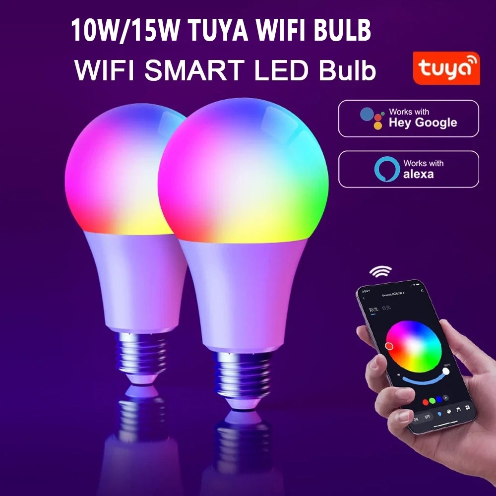 Tuya WIFI สมาร์ท Blub หลอดไฟ LED 10W 15W RGBW Timing Dimming แสงควบคุมเสียง Google Home Alexa