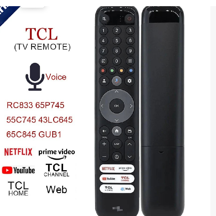 TCL RC833 GUB1 เสียง LCD สมาร์ท Android TV รีโมทคอนโทรลเสียงรีโมทคอนโทรล RC833 65P745 55p71k 55C745 