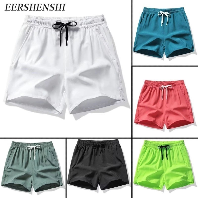 EERSHENSHI กางเกงขาสั้นผู้ชาย Pure Color All-Matching Casual สีดํา สีขาว สีเขียวทหาร สีฟ้า สีแดง สีเขียวเรืองแสง XS-4XL