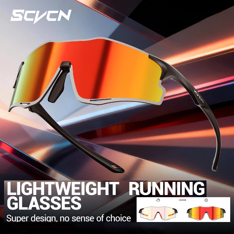 SCVCN Photochromic แว่นกันแดดสำหรับปั่นจักรยานน้ำหนักเบาทามแบบ UV400 แว่นกีฬากลางแจ้งมีสไตล์