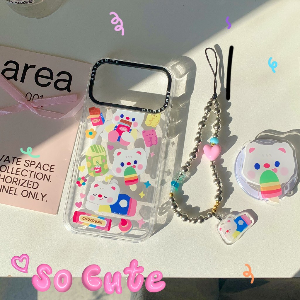 หล่อเกราะขนมหมีเหมาะสําหรับ Apple 17/16/15/14/13/12/11 เคสโทรศัพท์ iPhone16promax น่ารักการ์ตูน 15pr