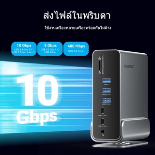 Vention 15 in 1 USB C HUB MST สถานีเชื่อมต่อแนวตั้งประเภท C ถึง Multi HDMI พร้อม power Works สําหรับแล็ปท็อป Macbooks พอร์ต USB RJ45 OTG Thunderbolt 4 ประเภท C HUB