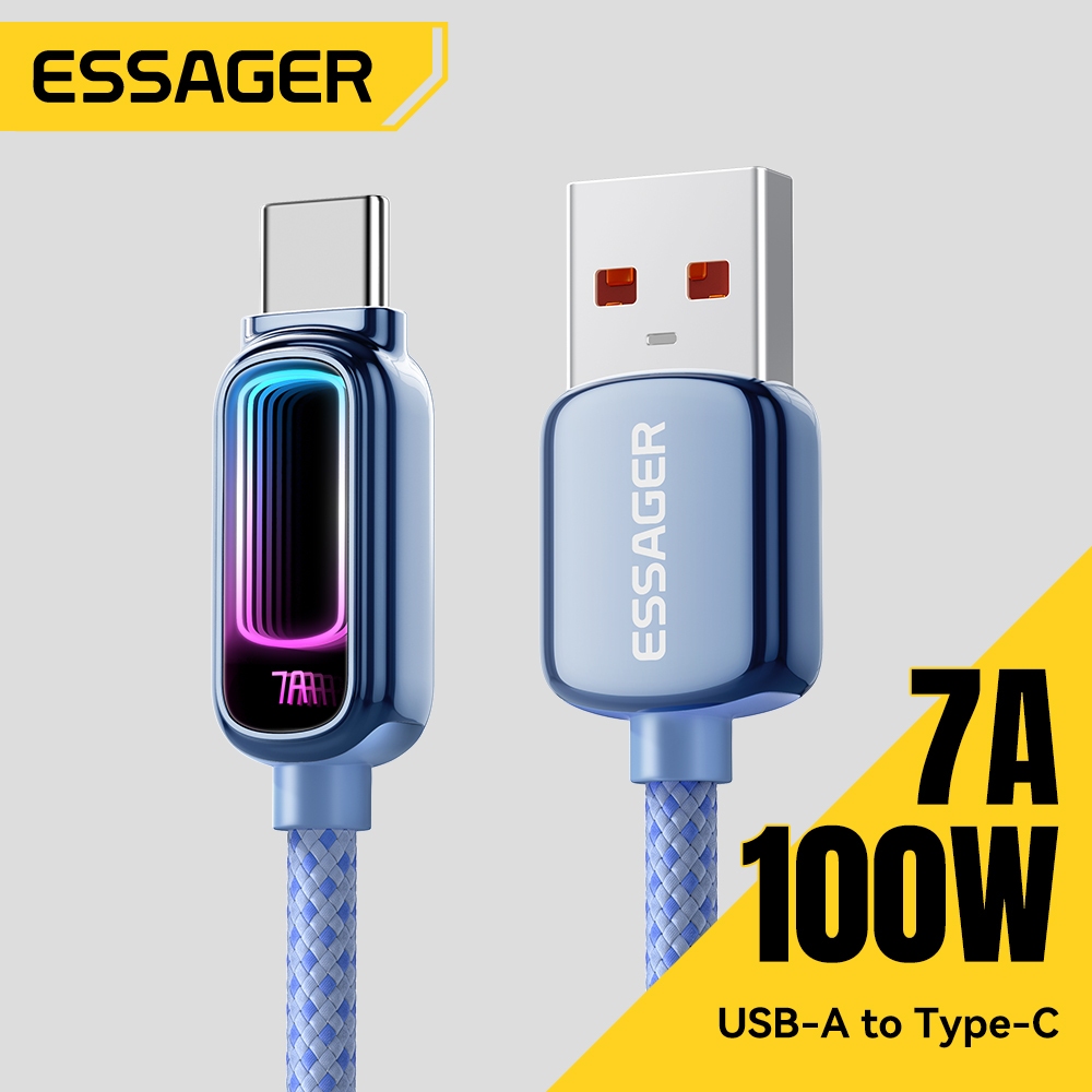 ESSAGER 7A 100W สายชาร์จเร็วสีสันสดใสกระจกพันชั้นสายชาร์จเร็วสําหรับ Huawei
