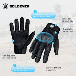 SOLOEVER Gloves Tactical Motorcycle – Full Finger Hard Knuckle, Anti-Slip Palm, Breathable & Adjustable Riding Gloves