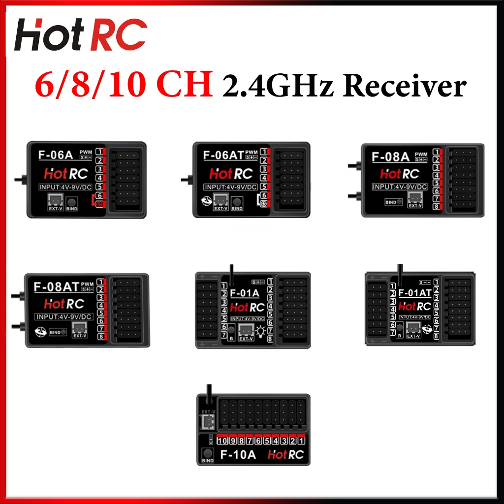 HotRC 4/6/8/10CH 2.4G ตัวรับสัญญาณ F-04AT F-06AT F-08AT F-01AT F-10A Gyro Receiver สําหรับ CT-4A CT-