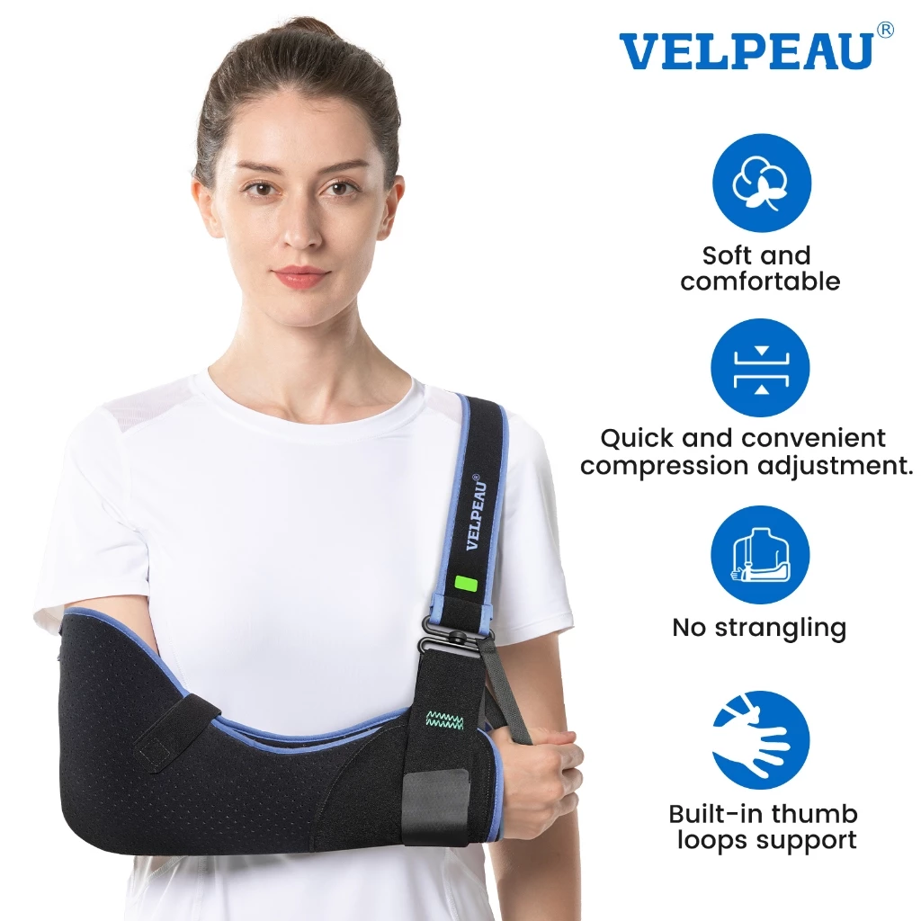 VELPEAU แขนสลิงไหล่ อิโมบิลเซอร์ โรเตเตอร์ ข้อมือสนับสนุนรั้งสบายทางการแพทย์สลิงสําหรับไหล่การบาดเจ็บซ้าย/ขวาแขนผู้ชายและผู้หญิงสําหรับหักหักหักสา