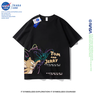 NASA เสื้อยืดชายหญิงแขนสั้น สไตล์ลำลอง summer Tom And Jerry พิมพ์ลาย คอตตอน คอกลม หลวมและระบายอากาศ