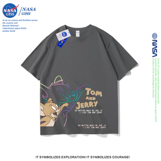 NASA เสื้อยืดชายหญิงแขนสั้น สไตล์ลำลอง summer Tom And Jerry พิมพ์ลาย คอตตอน คอกลม หลวมและระบายอากาศ