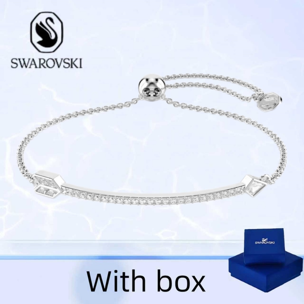 SWAROVSKI สวารอฟสกี้ (พร้อมกล่อง) ซื้อสร้อยข้อมือเครื่องประดับเงินแท้ สร้อยข้อมือลูกศรสีขาวชุบโรเดียม