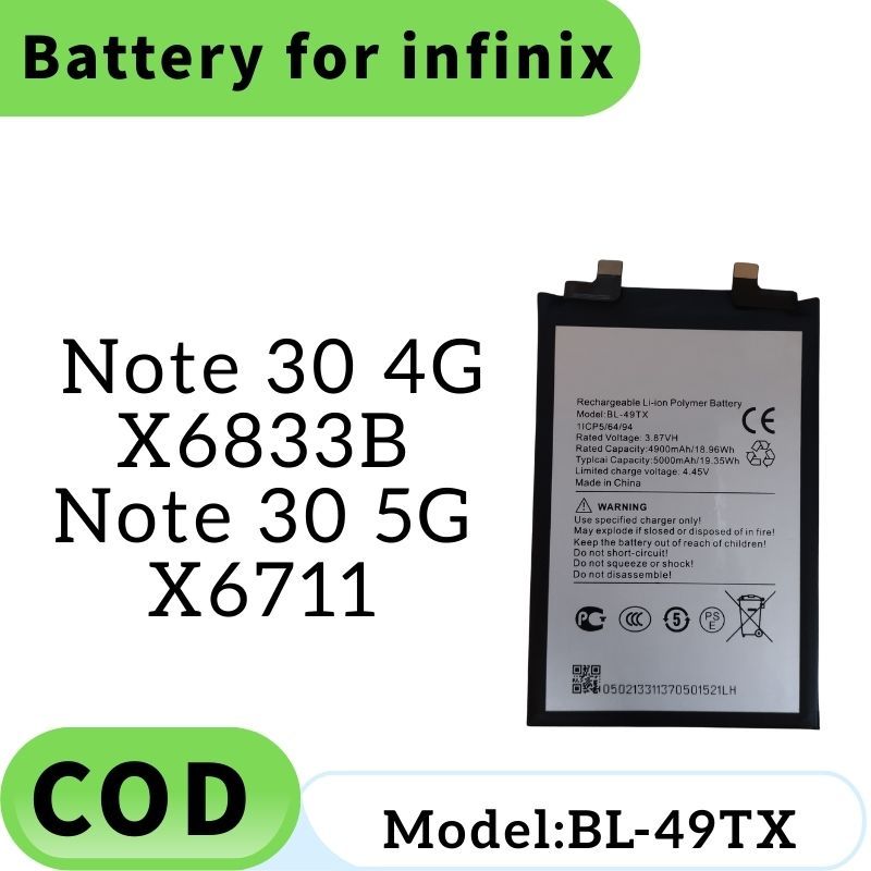 แบตเตอรี่ BL-49TX Bateri ใช้งานร่วมกับสําหรับ INFINIX หมายเหตุ 30 Batery หมายเหตุ 30 5G