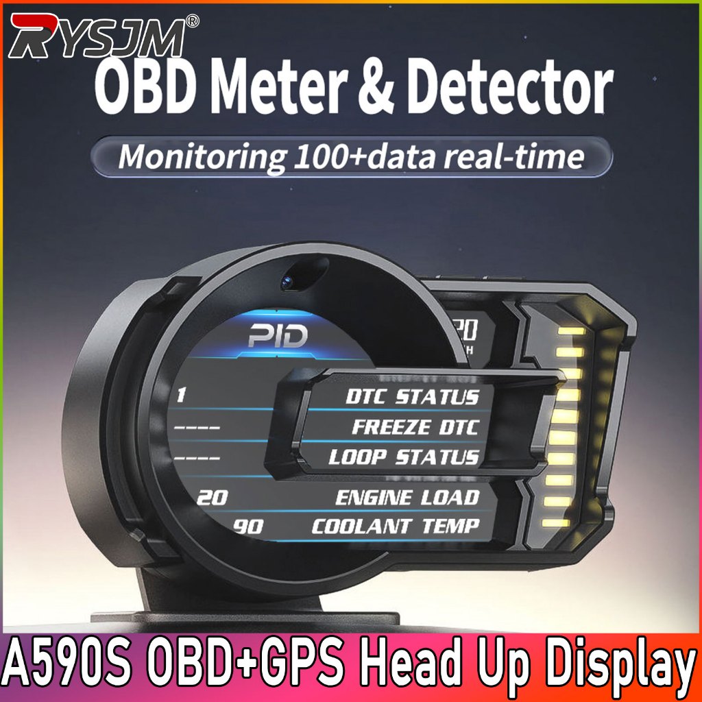 A590S รถ OBD OBD2 HUD Digital Meter อุณหภูมิน้ําความเร็วเครื่องวัดการใช้เชื้อเพลิงจอแสดงผลรถ Speedom