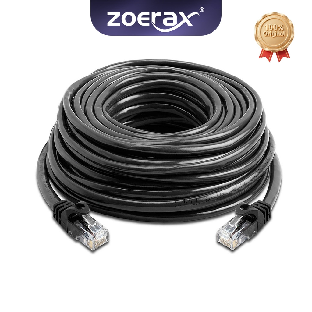 ZOERAX RJ45 CAT6A สายอีเธอร์เน็ต 1–5M 24AWG 10Gbps 550MHz สีดํา | PoE PoE+ LAN Network Cable for Gaming Router CCTV NAS