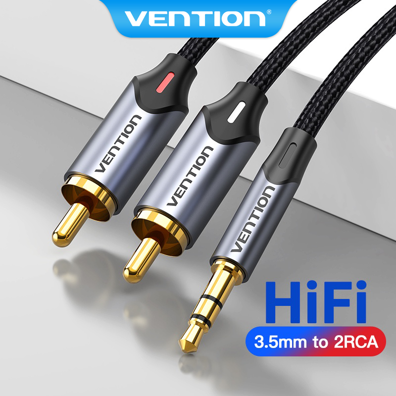 Vention 3 . 5 มม. To 2 RCA BCN สายสัญญาณเสียงหัวโลตัส อะแดปเตอร์สายเคเบิ้ลเสียง Male To Male สําหรับลําโพง Power Amplifier BCN