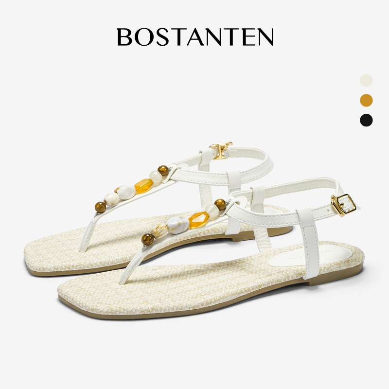 【 ไซส์ 36/39/40/41】BOSTANTEN Lucky Sandals รองเท้าแตะผู้หญิง สายลูกปัด พื้นนุ่ม เบา ใส่สบาย ใส่ได้ทุกวัน