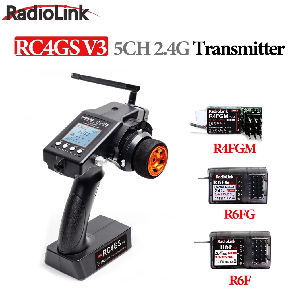 RadioLink RC4GS V3 5CH 2.4G เครื่องส่งสัญญาณพร้อมตัวรับสัญญาณ 4/6CH R4FGM R6FG R7FG Gyro Receiver สํ