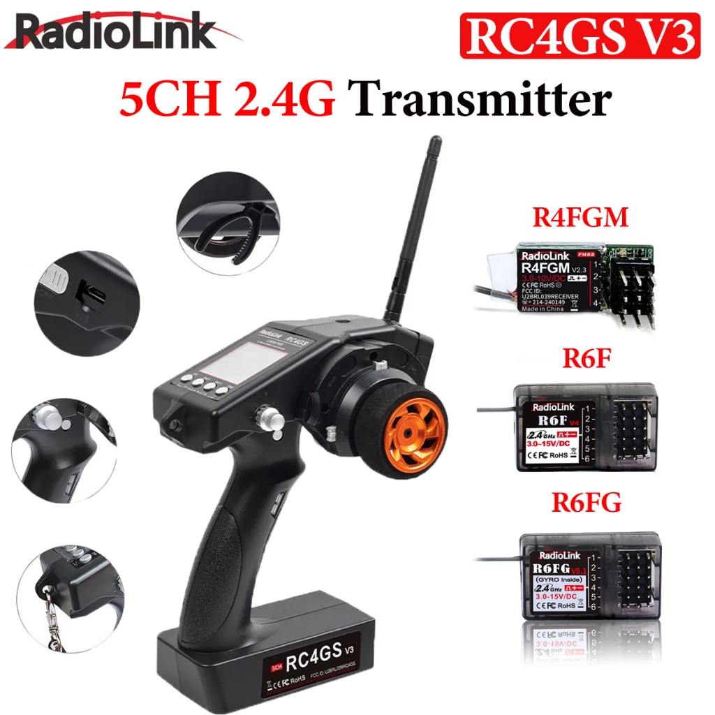 RadioLink RC4GS V3 5CH 2.4G เครื่องส่งสัญญาณพร้อมตัวรับสัญญาณ 4/6CH R4FGM R6FG R7FG Gyro Receiver สํ