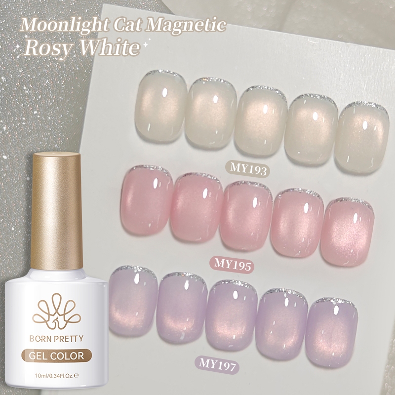 BORN PRETTY Moonlight Milky White Pink Cat Eyes Magnetic Gel Nail Polish Glitter Effect Soak Off UV Nail Art 10ml