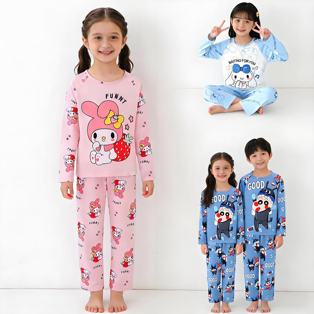 ชุดนอนแขนยาว กางเกงขายาว พิมพ์ลายการ์ตูนน่ารัก สําหรับเด็กผู้ชาย และเด็กผู้หญิง