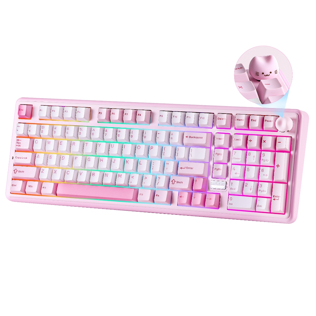 YUNZII B98 PRO QMK/VIA คีย์บอร์ดลูกบิดกลไร้สาย, เค้าโครง 96%, ปะเก็น Hot Swap สําหรับ Win/Mac