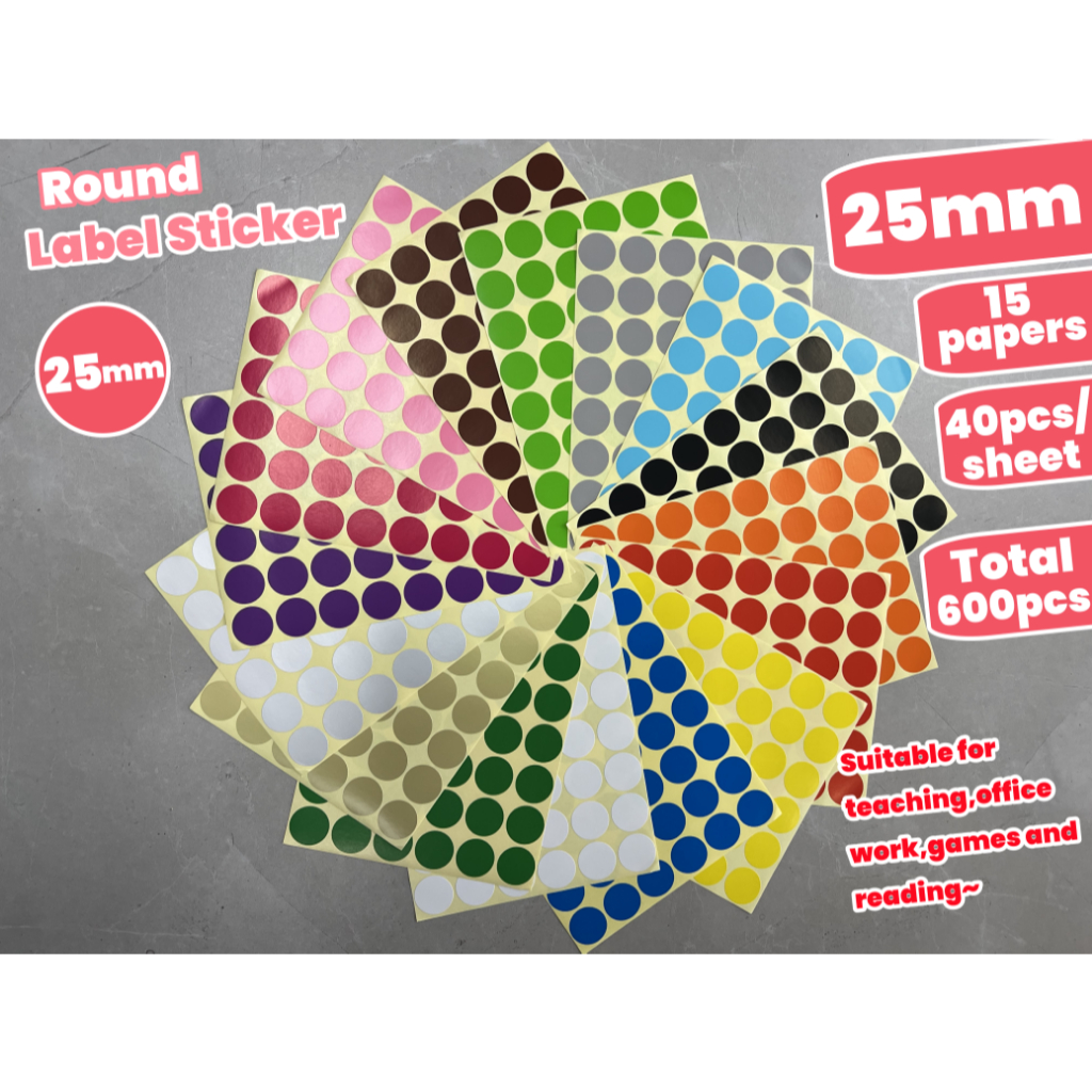 25 มม.,สีป้ายการจําแนกเครื่องหมายวางสติกเกอร์เครื่องเขียนนักเรียน,40 ชิ้น/แผ่นสีจุดสติกเกอร์ป้าย 25 มม.,40 ชิ้น/แผ่น,สีต่างๆ