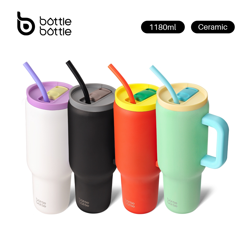 [เคลือบเซรามิกด้านใน] BOTTLE BOTTLE 40oz Tumbler Stainless Steel For Car Cup Holder With Dual-use Lid and Handle Large Capicity Water Bottle