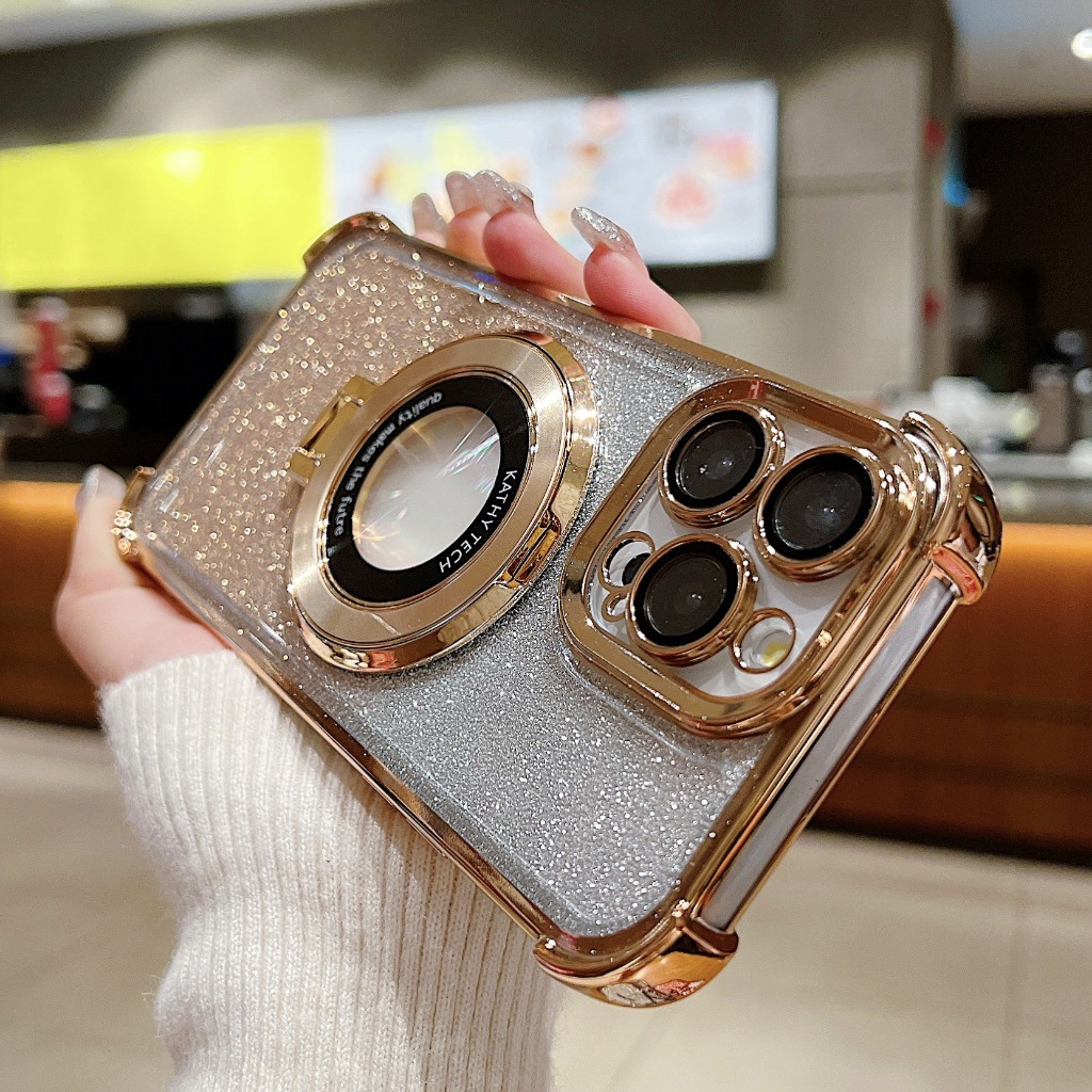 เคสกันกระแทกอะคริลิค iphone 16 15 14 pro max plus 12 13 pro max 11 XS max XS พร้อมขาตั้ง กล้องเลนส์ป้องกันกระพริบปลอกแม่เหล็ก