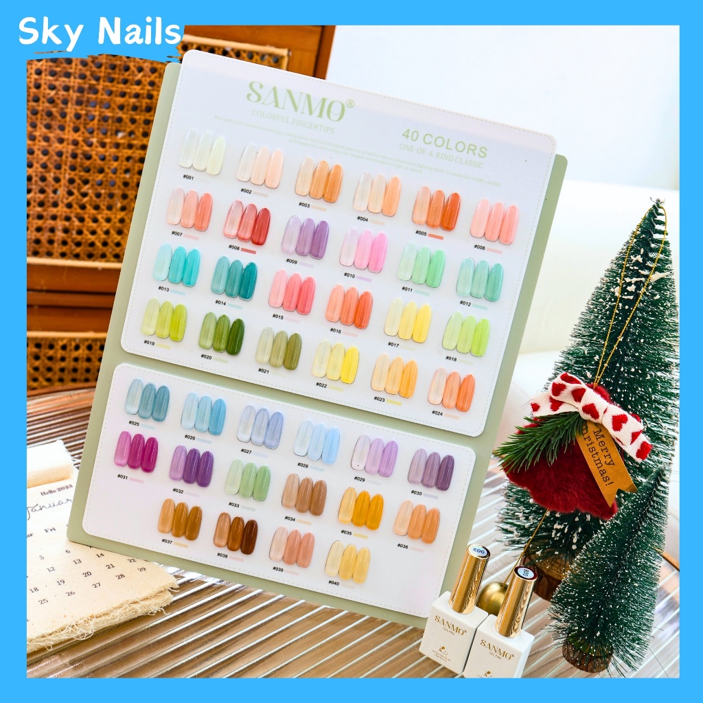 SANMO ชุดแต่งเล็บสีเยลลี่ 40 สี (บัตรสีฟรี) สีโปร่งใสน้ําแข็ง, สีเยลลี่, กาวยาทาเล็บสีโปร่งใสน้ําแข็งสีทึบ