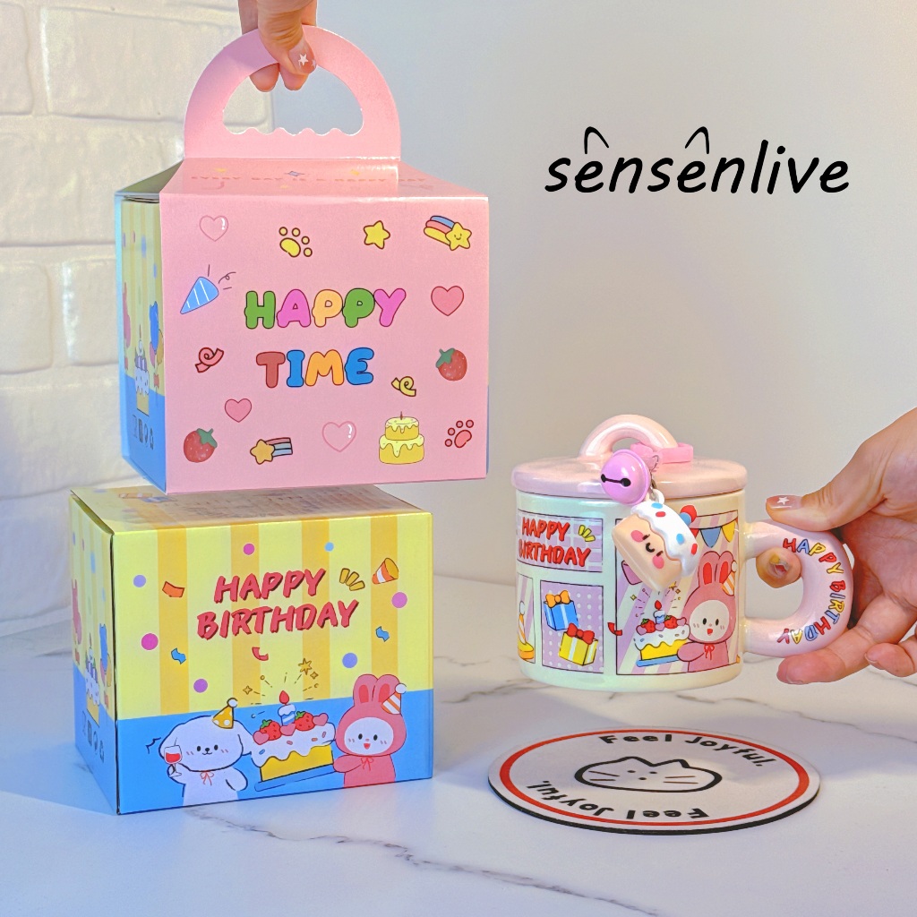 SENSENLIVE 🎁 แก้วน้ำเซรามิกน่ารัก 🥰 พร้อมฝาปิด ❤️ ชุดของขวัญกล่องสวย 🎀 ใช้เป็นของขวัญวันเกิดสําหรับสาวๆ ของปัจฉมิ