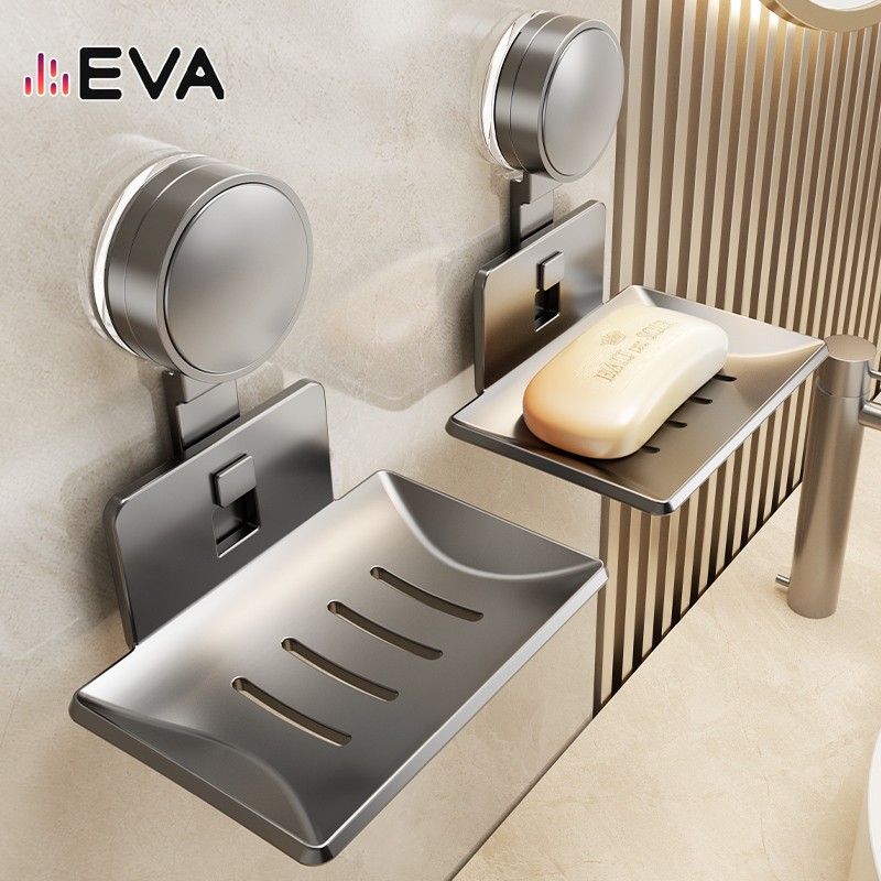 【EVA】【จัดส่งในพื้นที่】ที่วางสบู่ กล่องสบู่ติดผนังแบบถ้วยดูด โครงอลูมิเนียมอวกาศ