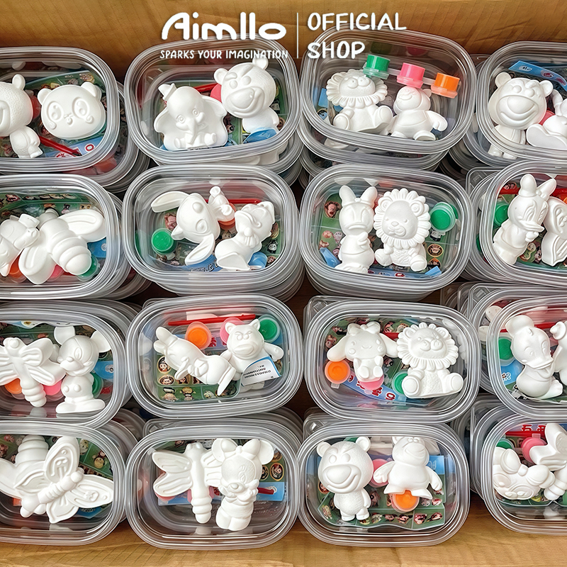 ตุ๊กตาระบายสี DIY ตุ๊กตาปูนปลาสเตอร์ 2ตัวสุ่ม พร้อมสีและพู่กัน ของแจกเด็กอนุบาล ของเล่น