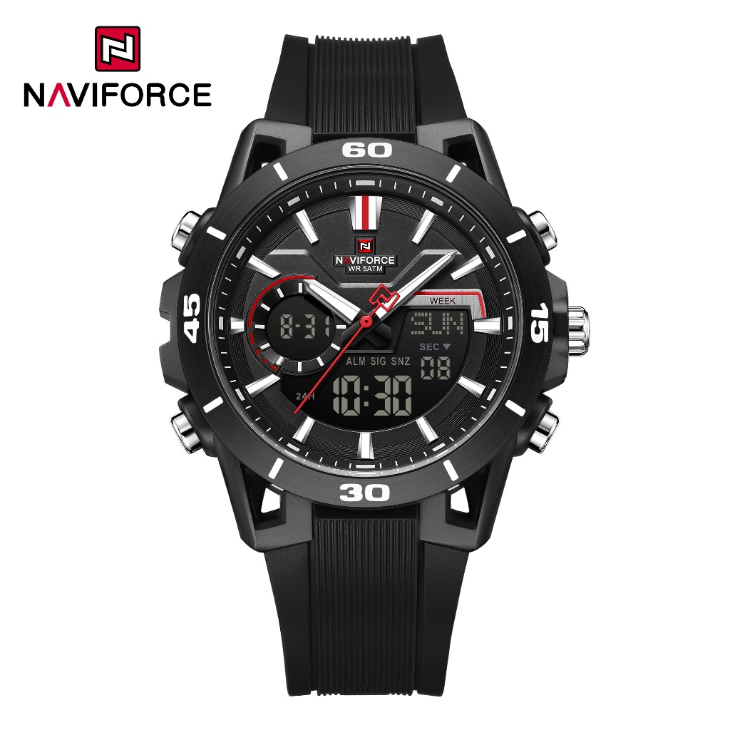 NAVIFORCE 7135 Sporty แฟชั่นผู้ชาย Dual Display นาฬิกาสายรัดซิลิโคน Waterporof Casual กลางแจ้งชายนาฬิกาของขวัญ
