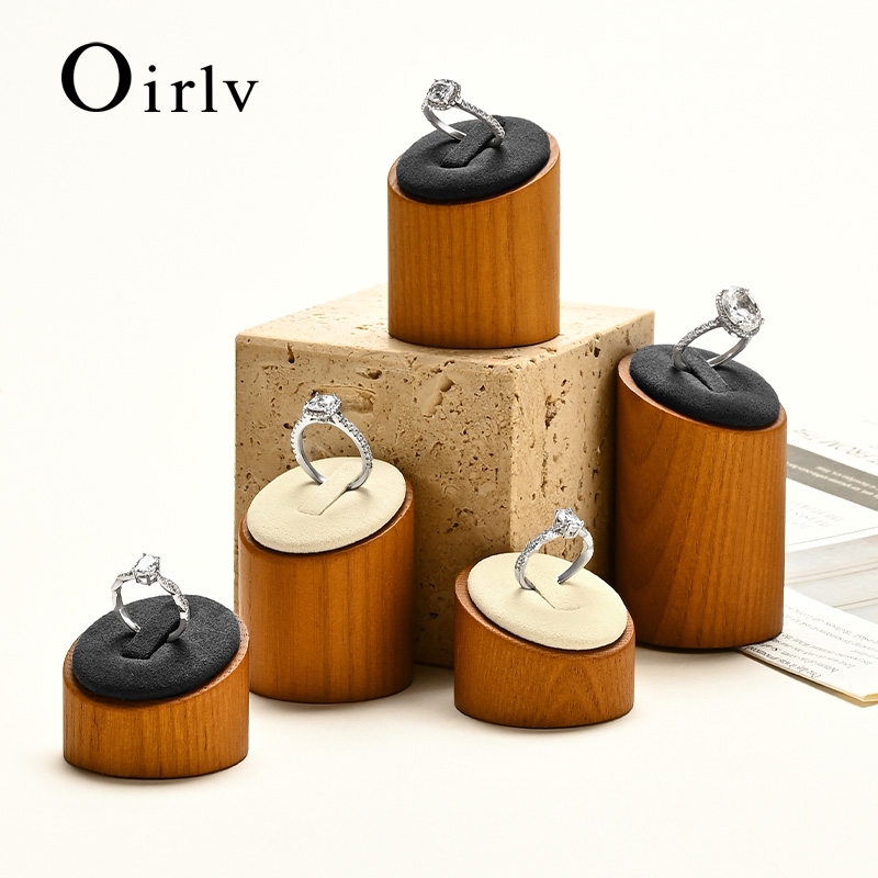 Oirlv ไม้ 3 ชิ้นแหวนขาตั้งจอแสดงผล | ที่ใส่แหวนจัดระเบียบเครื่องประดับทรงกระบอกสําหรับขายปลีกและใช้ในบ้าน เอสเอ็ม094 เอสเอ็ม066 ปู่055