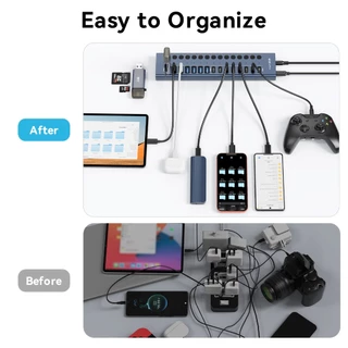 ACASIS 16 พอร์ต 10Gpbs USB3.2 Hub 8 * USB-A & 8 * USB-C 3.2 HUB รองรับ BC1.2 ชาร์จ 12V8A อะแดปเตอร์อลูมิเนียม Type-C Splitter สําหรับ Macbook อุปกรณ์เสริมเดสก์ท็อป