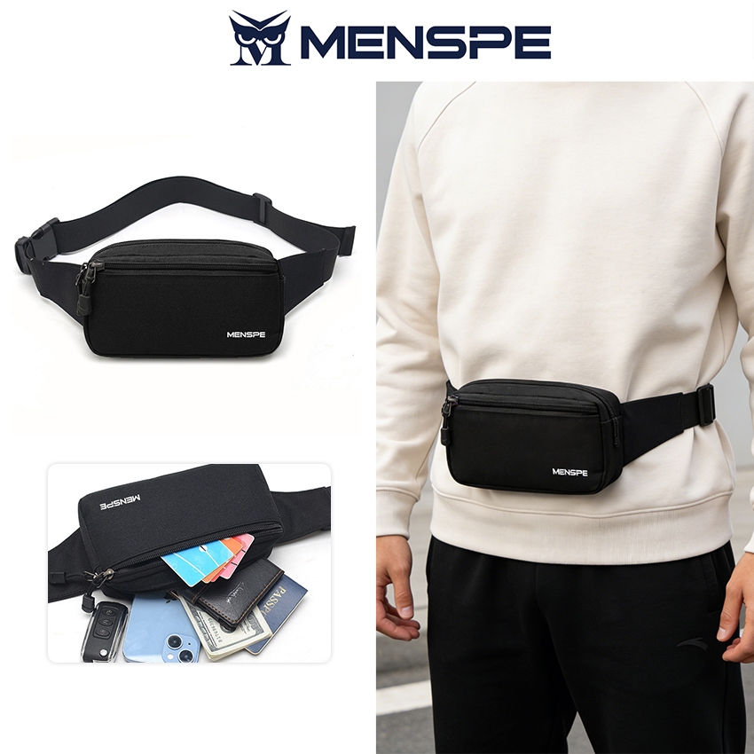 MENSPE แฟชั่นผู้ชายกระเป๋ากีฬากระเป๋ากันน้ําฟอร์ดซิปคู่ความจุขนาดใหญ่ออกแบบวิ่งบอมกระเป๋าแบบพกพายิมกระเป๋าสําหรับวิ่งขี่จักรยานเดินป่าเดิน