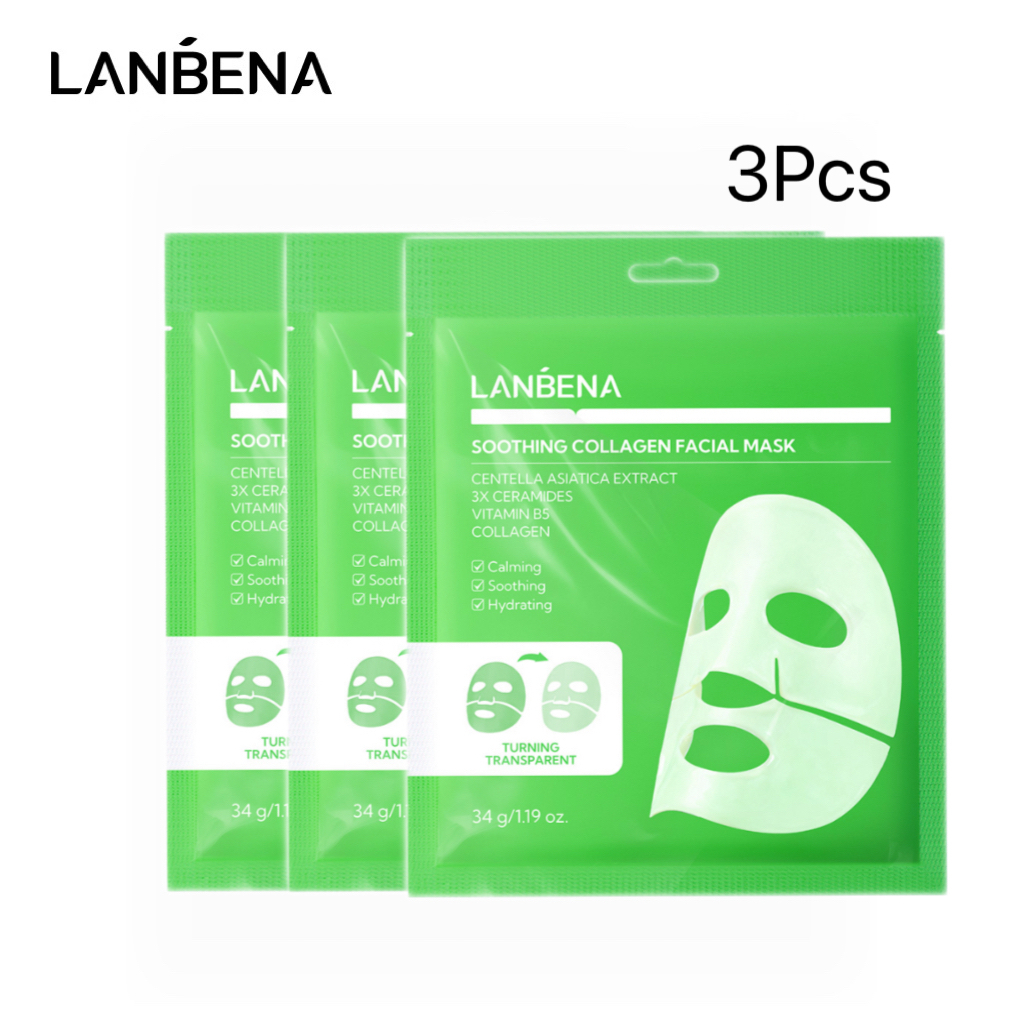 LANBENA Soothing Collagen Mask วิตามิน B5 Collagen Mask Deep Moisturizing Facial Mask 3 ชิ้น
