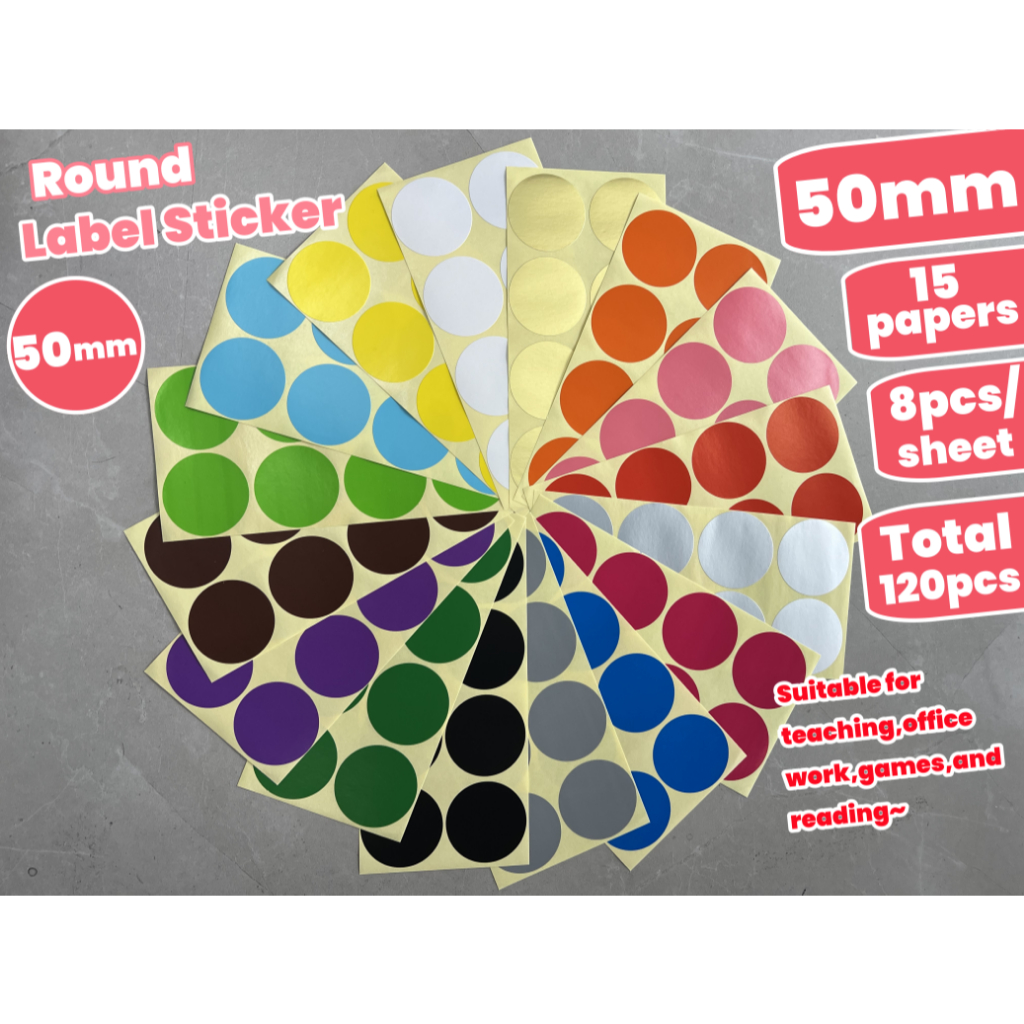 8 ชิ้น/แผ่น,50 มม.,สี dot สติกเกอร์ป้ายสีการจําแนก mark วางสติกเกอร์เครื่องเขียนนักเรียน,สีต่างๆ,50 มม.,8 ชิ้น/แผ่น