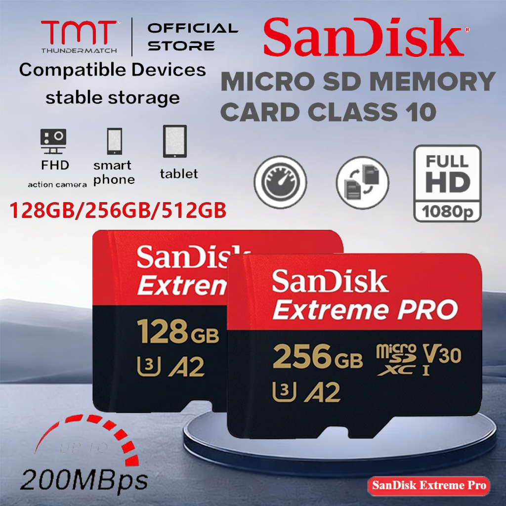 San/D/isk Extreme Pro Micro SD การ์ด SDXC 32GB 64GB 128GB 256GB 512GB 1T 200/90MB/s 256GB V30 U3 C10 A2 200MB/s R 140 เมกะไบต์/วินาที W พร้อม SD ราคา ถูกที่สุด ดีลบีเคเค รูปภาพหลัก