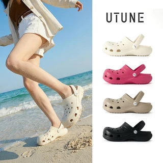 UTUNE รองเท้า Clogs ผู้หญิง พื้นหนา เสริมสูง 3.5 ซม. รองเท้าแตะลุยชายหาด ฤดูร้อน ใส่นอกบ้าน กันลื่น หัวปิด แบบครึ่งสวม พื้นนุ่มสบาย วัสดุ EVA แบบพื้นเรียบ รองรับอุ้งเท้า