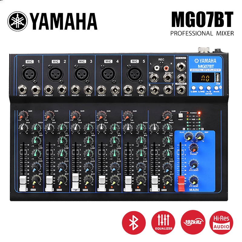 YAMAHA MG07BT MIXER คอนโซลเกม 7 ช่อง, Phantom Power 48V, การเชื่อมต่อ Bluetooth, เข้ากันได้กับอุปกรณ
