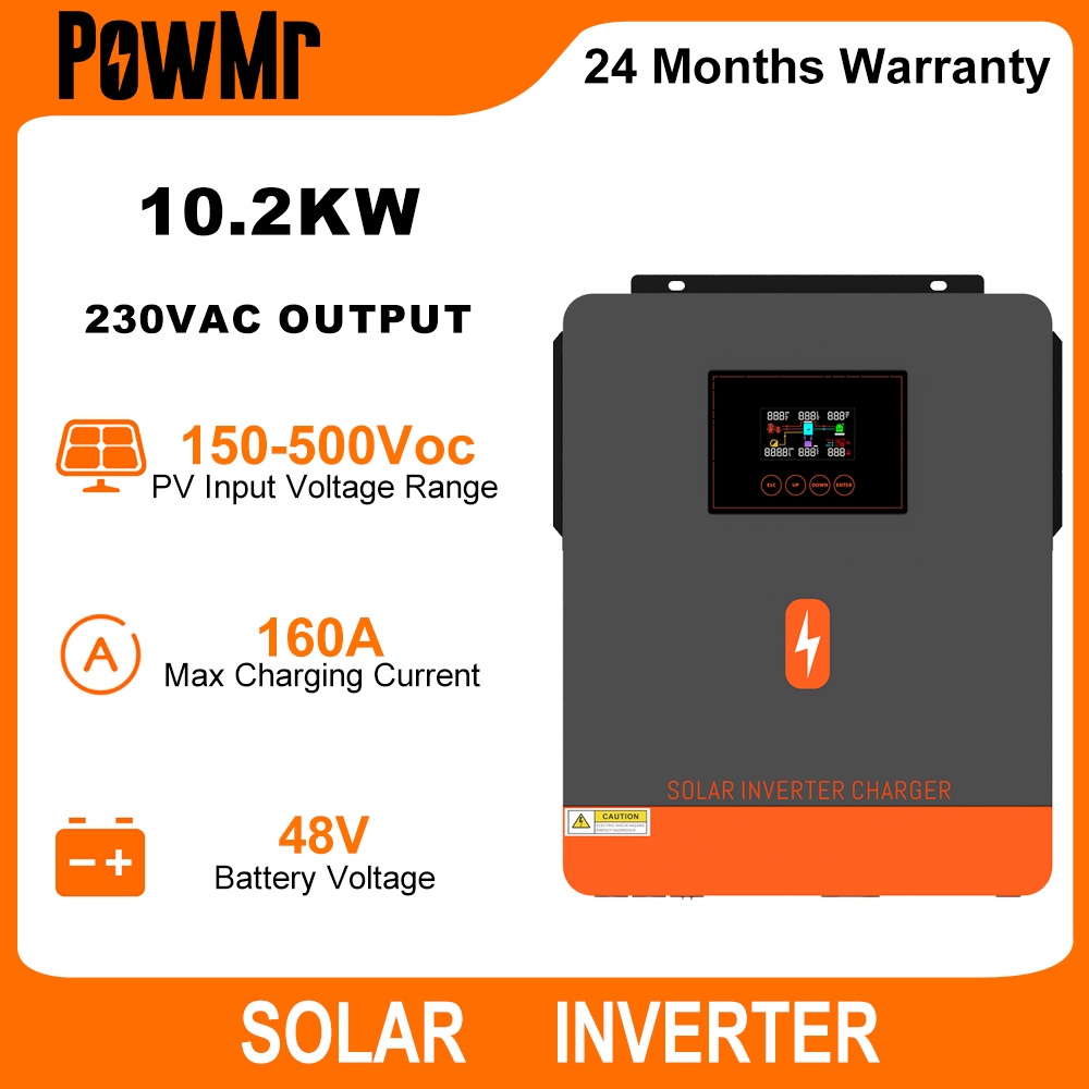 Powmr MPPT 10.2kw On-grid/Off-grid Hybrid อินเวอร์เตอร์ 48Vdc 230VAC PV แผงอินพุต 500vdc Pure Sine Wave อินเวอร์เตอร์พลังงานแสงอาทิตย์ 160A Solar Controller