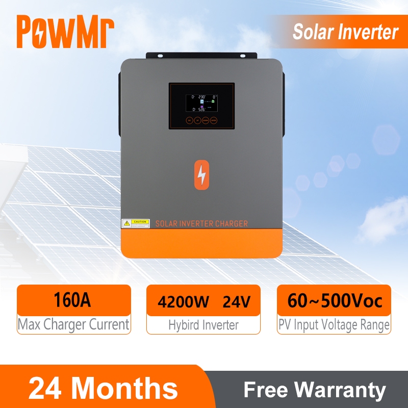 PowMr 4.2KW Solar Inverter Hybrid Inverter ในตัว MPPT 100A Solar Charge Controller รองรับระบบ 24 V PV Max Input 55-500Voc ต้องเชื่อมต่อแบตเตอรี่รับประกัน 2 ปี