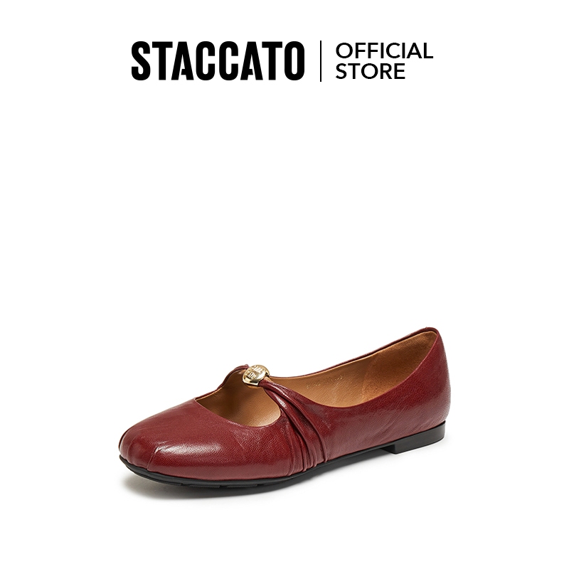 Staccato Women's Mary Jane Flat Court Shoes รองเท้าบัลเล่ต์ หัวกลม รองเท้าส้นตึก B2378