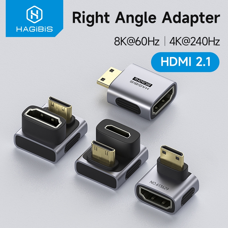 อะแดปเตอร์ Hagibis mini HDMI to HDMI มุมขวา 90 องศาชายหญิงมินิขั้วต่อ HDMI L รูปร่าง Conventer อัตรารีเฟรชสูง